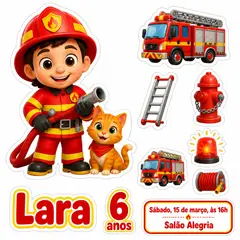 Toppers de bolo e docinhos: Bombeiro