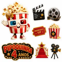 Toppers de bolo e docinhos: Cinema e pipoca