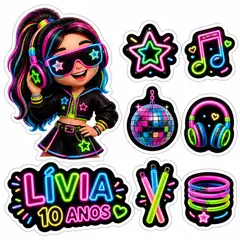 Toppers de bolo e docinhos: Neon party