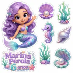 Toppers de bolo e docinhos: Sereia
