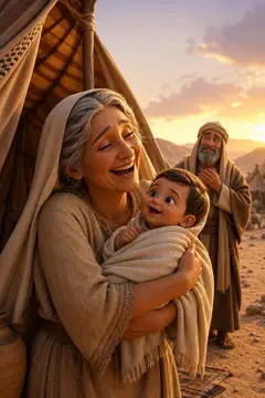Sara com o bebê Isaque (a promessa cumprida) — personagem bíblico