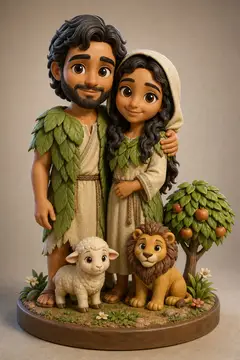 Adão e Eva em boneco 3D — personagem bíblico