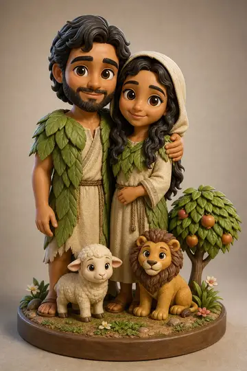 Adão e Eva em boneco 3D — personagem bíblico