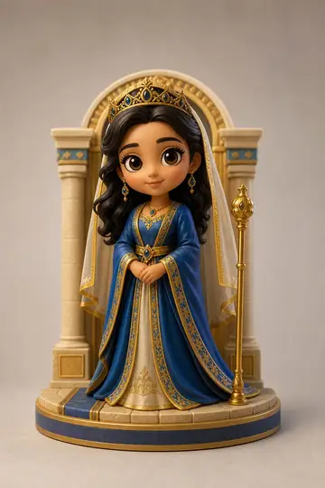Rainha Ester em boneco 3D — personagem bíblico