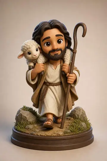 Jesus, o Bom Pastor em boneco 3D — personagem bíblico