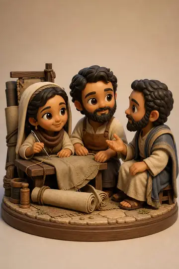 Priscila e Áquila em boneco 3D — personagem bíblico