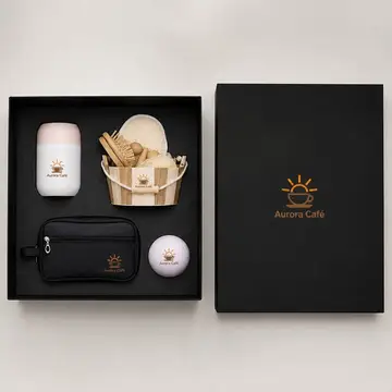 Kit bem-estar com a sua marca: caixa cartonada com o logo na tampa