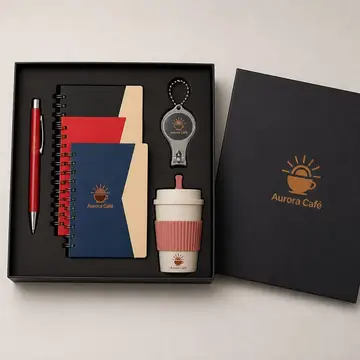 Kit brinde essencial com a sua marca: caixa cartonada com o logo na tampa