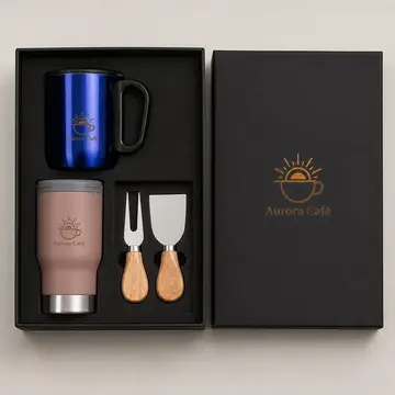 Kit café com a sua marca: caixa cartonada com o logo na tampa
