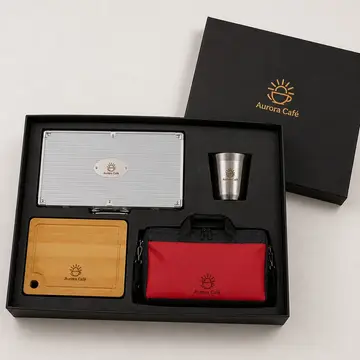 Kit churrasco com a sua marca: caixa cartonada com o logo na tampa