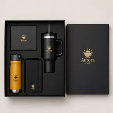 Kit cliente VIP com a sua marca: caixa cartonada com o logo na tampa