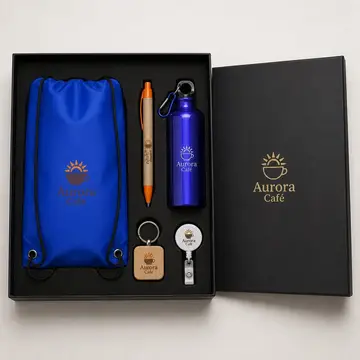 Kit feira e evento com a sua marca: caixa cartonada com o logo na tampa
