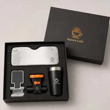 Kit motorista com a sua marca: caixa cartonada com o logo na tampa