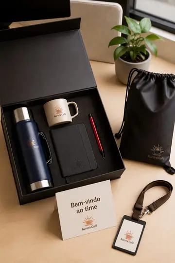 Kit boas-vindas (onboarding) com a sua marca: cena de entrega