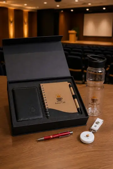 Kit congresso e palestra com a sua marca: cena de entrega