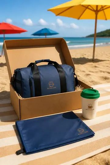 Kit verão e praia com a sua marca: cena de entrega