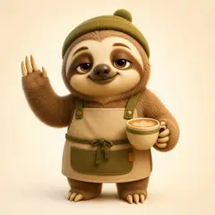 Mascote 3D: Preguiça (Cafeteria)