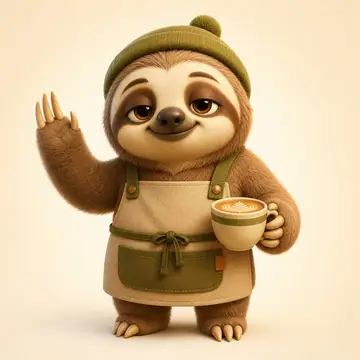 Mascote 3D: Preguiça (Cafeteria)