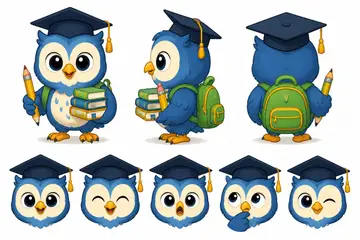 Ficha do mascote (frente, lado, costas e expressões): Sabida (Escola e reforço)