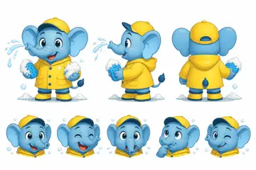 Ficha do mascote (frente, lado, costas e expressões): Lavinho (Lava-jato e estética automotiva)