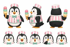 Ficha do mascote (frente, lado, costas e expressões): Picolé (Sorveteria)