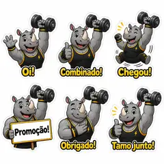 Figurinhas de WhatsApp do mascote: Rino (Academia)
