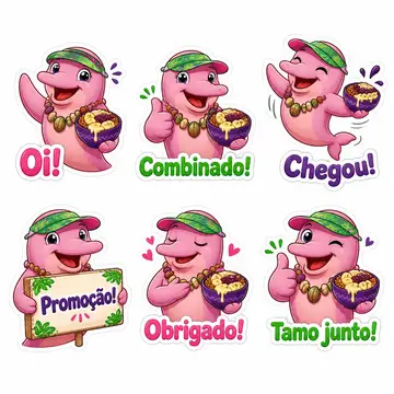 Figurinhas de WhatsApp do mascote: Boto (Açaíteria)