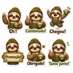 Figurinhas de WhatsApp do mascote: Preguiça (Cafeteria)