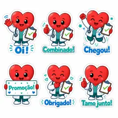 Figurinhas de WhatsApp do mascote: Doutor Coração (Clínica médica)