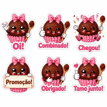 Figurinhas de WhatsApp do mascote: Brigadeirinho (Doceria e confeitaria)