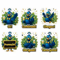 Figurinhas de WhatsApp do mascote: Pavão (Buffet e eventos)