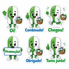 Figurinhas de WhatsApp do mascote: Capsulino (Farmácia)