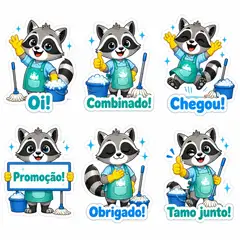 Figurinhas de WhatsApp do mascote: Guaxinim (Limpeza e conservação)