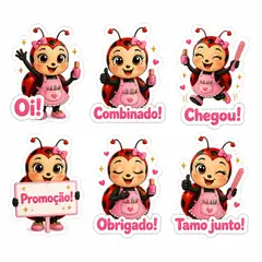 Figurinhas de WhatsApp do mascote: Joaninha (Manicure e nail design)