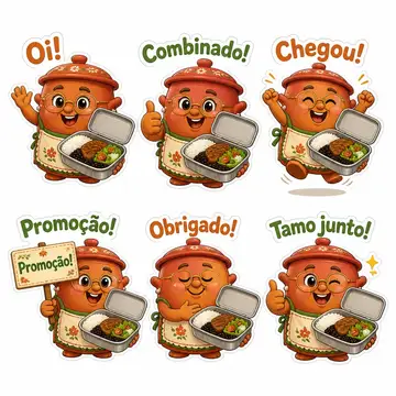 Figurinhas de WhatsApp do mascote: Dona Panela (Marmitaria e comida caseira)