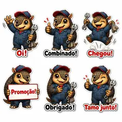 Figurinhas de WhatsApp do mascote: Tatu (Oficina mecânica)