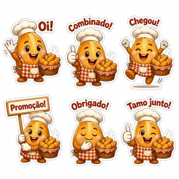 Figurinhas de WhatsApp do mascote: Tico (Padaria)
