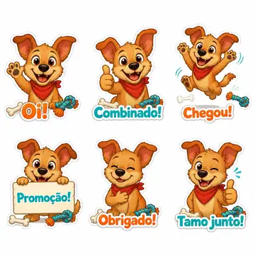Figurinhas de WhatsApp do mascote: Caramelo (Pet shop)