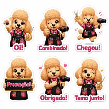 Figurinhas de WhatsApp do mascote: Topete (Salão de beleza)