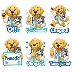 Figurinhas de WhatsApp do mascote: Doutor Dourado (Clínica veterinária)