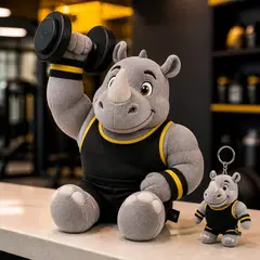 Mascote virando pelúcia e chaveiro de brinde: Rino (Academia)