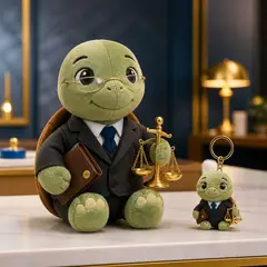Mascote virando pelúcia e chaveiro de brinde: Doutora Tartaruga (Advocacia)