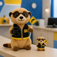 Mascote virando pelúcia e chaveiro de brinde: Atento (Autoescola)