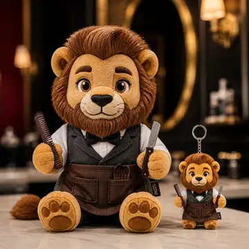 Mascote virando pelúcia e chaveiro de brinde: Juba (Barbearia)