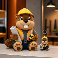Mascote virando pelúcia e chaveiro de brinde: Castor (Construtora)