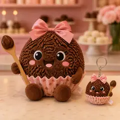 Mascote virando pelúcia e chaveiro de brinde: Brigadeirinho (Doceria e confeitaria)