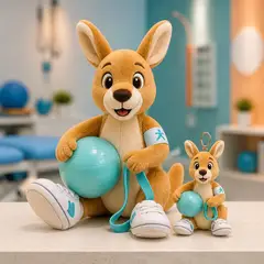 Mascote virando pelúcia e chaveiro de brinde: Pulinho (Fisioterapia)