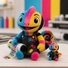Mascote virando pelúcia e chaveiro de brinde: Camaleão (Gráfica e personalizados)