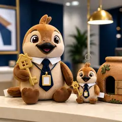 Mascote virando pelúcia e chaveiro de brinde: Barrinho (Imobiliária)