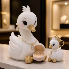 Mascote virando pelúcia e chaveiro de brinde: Cisne (Joias e semijoias)
